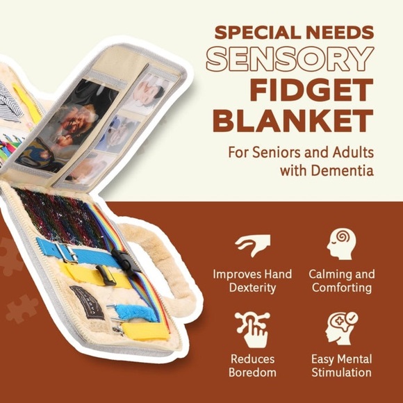 Sensory Fidget Blanket - Beige and Blue - Picture 2 of 14